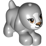 LEGO part Dog, Friends, Puppy, Walking with Medium Nougat Eyes and Nose, Black Mouth, and White Blaze and Muzzle Pattern 98386pb02