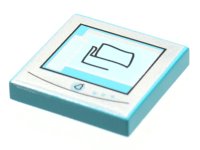 LEGO part Tile 2 x 2 with Silver Computer Monitor with Black Pear Logo Pattern 3068pb0094