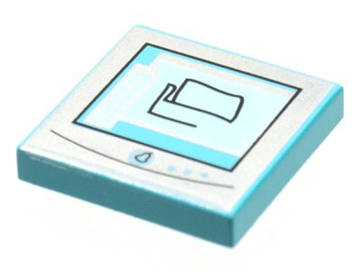 LEGO part Tile 2 x 2 with Silver Computer Monitor with Black Pear Logo Pattern (3068pb0094)