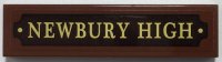 LEGO part Tile 1 x 4 with Gold 'NEWBURY HIGH' on Dark Brown Plaque Pattern (Sticker) - Set 70425 2431pb0716