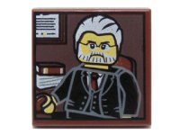 LEGO part Fliese 2 x 2 mit Porträt eines männlichen Minifigur mit grauem Haar, Bart und schwarzem Anzug Muster 3068pb0699