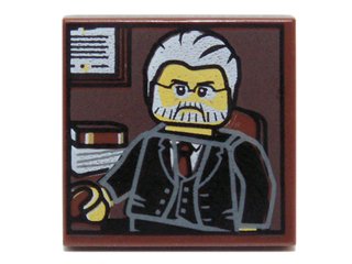 LEGO part Fliese 2 x 2 mit Porträt eines männlichen Minifigur mit grauem Haar, Bart und schwarzem Anzug Muster (3068pb0699)
