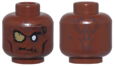 LEGO part Minifigure, Head Alien with PotC Zombie with Silver Eye and Eye Patch Pattern (3626pb0561)
