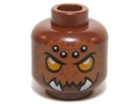 LEGO part Minifigure, Head Alien Chima Spider with Bright Light Orange Eyes, Dark Orange Fur, Black and White Spots on Forehead, and White Fangs Pattern 3626pb1081