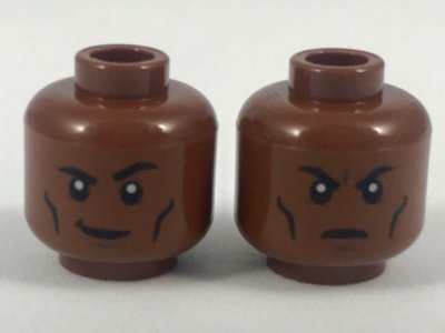 LEGO part Minifigure, Head Dual Sided Black Eyebrows and Cheek Lines, Smirk with Raised Eyebrow / Firm Expression Pattern (3626pb2046)