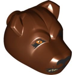 LEGO part Dog Head with Black Nose, Bright Light Orange Eye, Closed Eye, Snarling Mouth Half Closed Pattern (HP Fluffy Middle Head) (78536pb02)