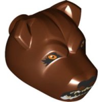 LEGO part Dog Head with Black Nose, Bright Light Orange Eyes, Snarling Mouth with Foam Pattern (HP Fluffy Right Head) 78536pb03