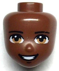 LEGO part Mini Doll, Head Friends with Dark Tan Eyes, Black Eyebrows and Open Mouth Smile Pattern (80075)