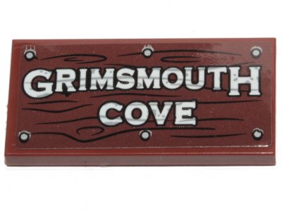 LEGO part Tile 2 x 4 with 'GRIMSMOUTH COVE', Wood Grain and 6 Nails Pattern (Sticker) - Set 70431 (87079pb0698)
