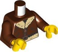 LEGO part Torso Aviator Bomber Jacket with Pockets, Copper Zipper and Tan Fur Collar and Lining, Black Belt with Buckle Pattern / Reddish Brown Arms / Yellow Hands (973pb5956c01)