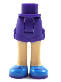 LEGO onderdeel Mini Pop Heupen en Shorts met Licht Nougat Benen en Donker Azure Schoenen met Donker Paars Zolen en Veter Patroon - Dik Scharnier 11202c00pb12