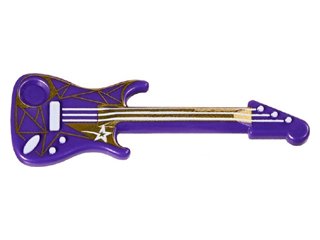 LEGO onderdeel Minifiguur, Gereedschap Muziekinstrument, Elektrische Gitaar met Witte Snaren, Ster, Brug, en Uitgangsbus en Goud Geometrisch Patroon (11640pb02)