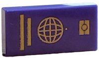 LEGO part Tile 1 x 2 with Passport with Gold Wire Frame Globe and Lines Pattern 3069pb1324