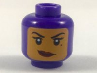 LEGO part Minifigure, Head Female Balaclava with Medium Nougat Face, Black Eyebrows, Eyelashes, Beauty Mark, Dark Red Lips, Smirk Pattern 3626pb1982