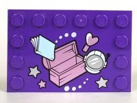 LEGO part Tile, Modified 4 x 6 with Studs on Edges with Treasure Chest, Space Helmet, and Book Pattern 6180pb116