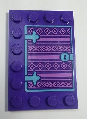 LEGO part Tile, Modified 4 x 6 with Studs on Edges with Book Cover and Keyhole Pattern (Sticker) - Set 41169 (6180pb124)