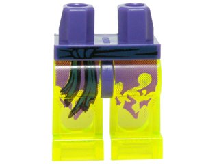 LEGO part Hips and Trans-Neon Green Legs with Dark Blue Sash and Tattered Dark Purple Robe Pattern (970c16pb01)
