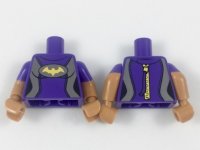 LEGO part Torso Female Wetsuit, Flat Silver Sides, Yellow Bat Pattern / Medium Nougat Arms with Molded Dark Purple Short Sleeves Pattern / Medium Nougat Hands 973pb2943c01