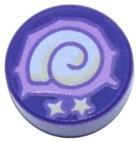 LEGO part Tile, Round 1 x 1 with Medium Lavender and White Ammonite and Stars Pattern (Animal Crossing Fossil) 98138pb402
