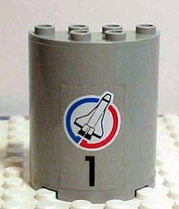 LEGO part Cylinder Half 2 x 4 x 4 with Black Number 1 and Shuttle Pattern (Sticker) - Set 6339 (6259pb005)