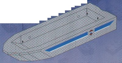 LEGO onderdeel Boat, Hull Unitary 32 x 10 x 1 2/3, Base with Coast Guard Pattern on Both Sides (Stickers) - Set 6435 (71610pb02)