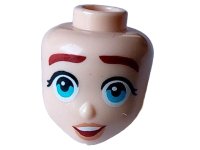 LEGO part Mini Doll, Head Friends with Thick Dark Red Eyebrows, Medium Azure Eyes, Nougat Lips, and Open Mouth with Top Teeth Pattern 101116