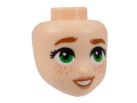 LEGO part Mini Doll, Head Friends with Dark Orange Eyebrows, Green Eyes, Nougat Lips and Freckles, and Open Mouth Smile with Teeth Pattern 101267