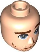 LEGO onderdeel Mini Doll, Head Friends Male Large with Reddish Brown Eyebrows, Smile and Stubble, and Sand Blue Eyes Pattern (103405)