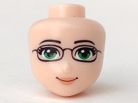 LEGO part Mini Doll, Head Friends with Green Eyes and Glasses, Orange Lips and Closed Mouth Pattern 14059