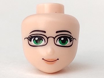 LEGO part Mini Doll, Head Friends with Green Eyes and Glasses, Orange Lips and Closed Mouth Pattern (14059)