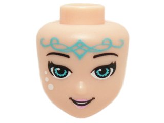 LEGO onderdeel Mini Doll, Head Friends with Bright Pink Lips, White Spots and Medium Azure Eyes and Tribal Markings Pattern (Naida Riverheart) (19833)