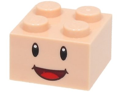 LEGO part Stein 2 x 2 avec Motif Yeux Noirs, Pupilles Blanches, et Bouche Ouverte Souriante Rouge Foncé avec Langue Rouge (Super Mario Yellow Toad Face) (3003pb144)