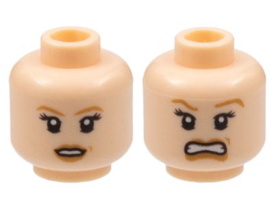 LEGO part Minifigure, Head Dual Sided Female PotC Elizabeth Light Brown Eyebrows and Dimple, Smile / Scared Pattern (3626pb0556)