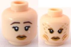 LEGO part Minifigure, Head Dual Sided Female Mermaid with Dark Brown Sad Eyebrows and Tear / Scales and Gills Pattern (3626pb0569)