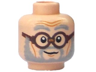 LEGO part Minifigure, Head Male Gray Beard and Eyebrows, Brown Glasses Pattern (HP Ernie Prang) (3626pb0619)