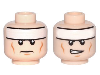 LEGO part Minifigure, Head Dual Sided White Headband and Cheek Lines, Frown / Determined Pattern (Batman) (3626pb0637)