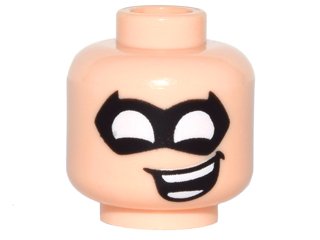 LEGO part Minifigure, Head Male Black Eye Mask Pointed with White Eye Holes and Open Mouth Crooked Smile Pattern (3626pb1541)
