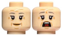 LEGO part Minifigure, Head Dual Sided Female Dark Bluish Gray Eyebrows, Wrinkles, Smile / Open Mouth Scared Pattern 3626pb1636