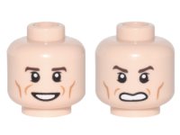 LEGO part Minifigure, Head Dual Sided Reddish Brown Eyebrows, Cheek Lines, Open Mouth, Smile / Scowl Pattern (Newt) 3626pb1694