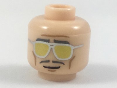 LEGO part Minifigure, Head Dark Bluish Gray Eyebrows and Moustache, Silver and Gold Sunglasses Pattern (3626pb1976)