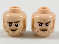 LEGO part Minifigure, Head Dual Sided Reddish Brown Eyebrows and Stubble, Medium Nougat Sideburns, Moustache, Cheek Lines, and Chin Dimple, Grin / Determined Pattern 3626pb2124