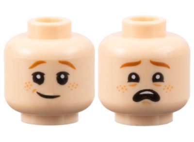 LEGO part Minifigure, Head Dual Sided Child Dark Orange Eyebrows, Nougat Freckles, Lopsided Grin / Scared Open Mouth with Top Teeth Pattern (3626pb2164)