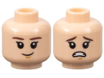 LEGO part Minifigure, Head Dual Sided Child Dark Brown Eyebrows, Medium Nougat Chin Dimple, Grin / Scared Pattern (3626pb2169)