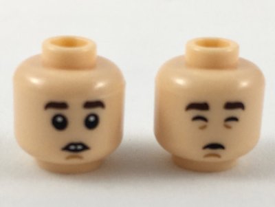 LEGO part Minifigure, Head Dual Sided Dark Brown Eyebrows, Buck Teeth / Closed Eyes and Mouth Pattern (3626pb2202)