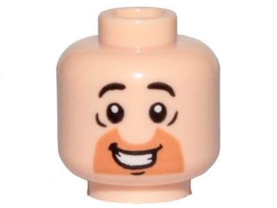 LEGO part Minifigure, Head Orange Cut Half Circle Beard, Black Eyebrows, Open Mouth, Smile, Teeth Pattern (Fred Flintstone) - Hollow Stud (3626pb2339)