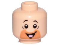LEGO part Minifigure, Head Orange Cut Half Circle Beard, Black Eyebrows, Open Mouth, Smile, Tongue Pattern (Barney Rubble) - Hollow Stud 3626pb2341