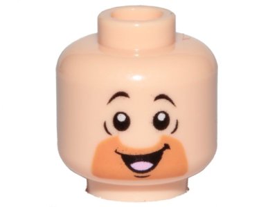 LEGO part Minifigure, Head Orange Cut Half Circle Beard, Black Eyebrows, Open Mouth, Smile, Tongue Pattern (Barney Rubble) - Hollow Stud (3626pb2341)