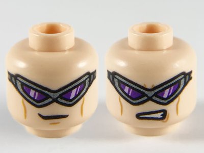 LEGO part Minifigure, Head Dual Sided Pearl Dark Gray Visor, Dark Purple Lenses, Medium Nougat Cheek Lines, Small Grin / Gritted Teeth Pattern - Hollow Stud (3626pb2559)
