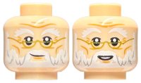 LEGO onderdeel Minifigure, Head Dual Sided White Bushy Eyebrows and Beard, Gold Glasses, Grin / Smile with Teeth Pattern - Hollow Stud 3626pb2670