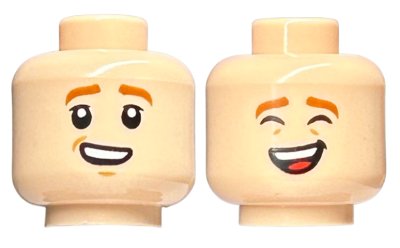LEGO part Minifigure, Head Dual Sided Child Dark Orange Eyebrows, Lopsided Smile with Teeth / Laughing with Closed Eyes Pattern - Hollow Stud (3626pb2678)